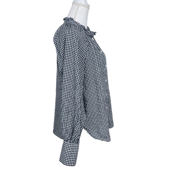 J.Crew Ruffleneck Button-up Shirt in Black and White Plaid Soft Gauze Size 14 - Picture 7 of 12